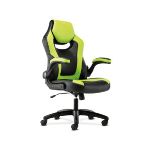 Sadie-Racing-Gaming-Computer-Chair--Flip-Up-Arms,-Black-and-Green-Leather